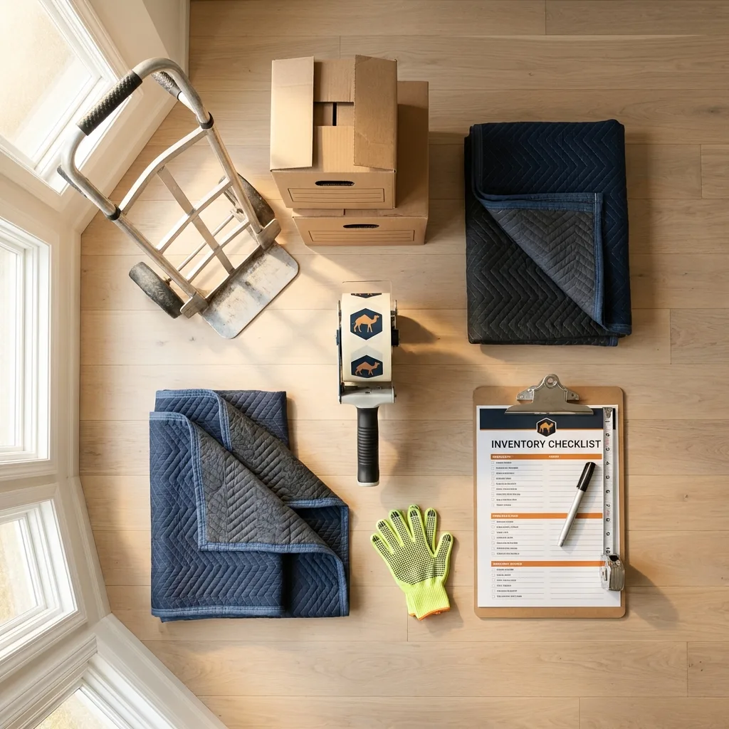 Professional moving supplies and packing materials layout for Tracy residential relocations